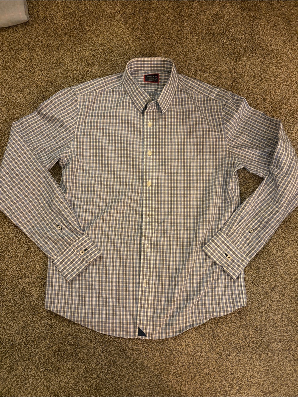 UNTUCKit Light Blue and White Check Dress Shirt
